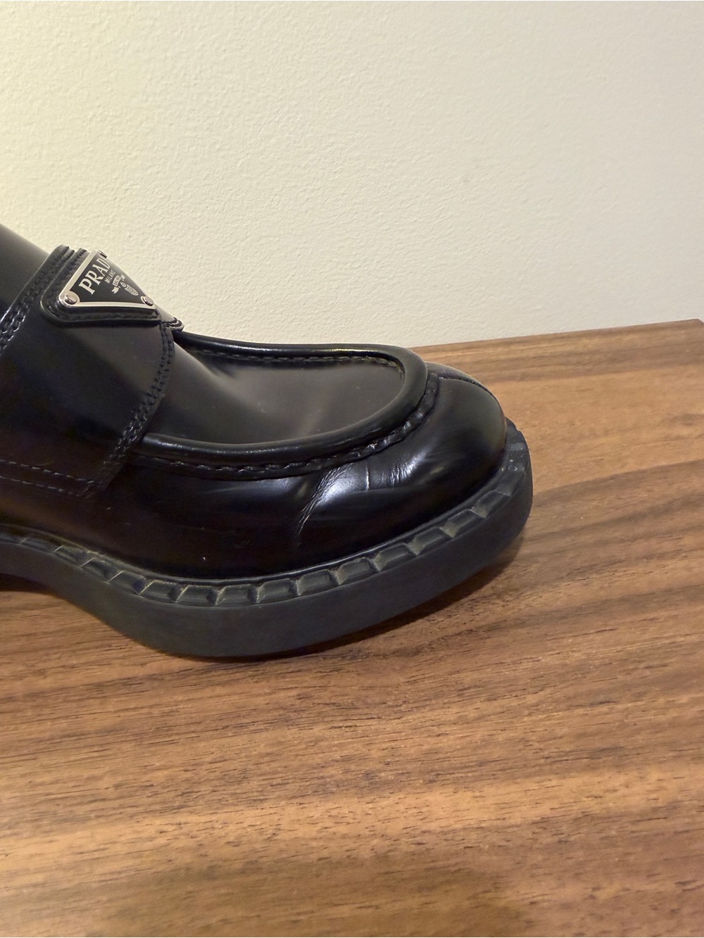 Prada Leather Triangle Logo Black Loafers - Picture 9 of 15
